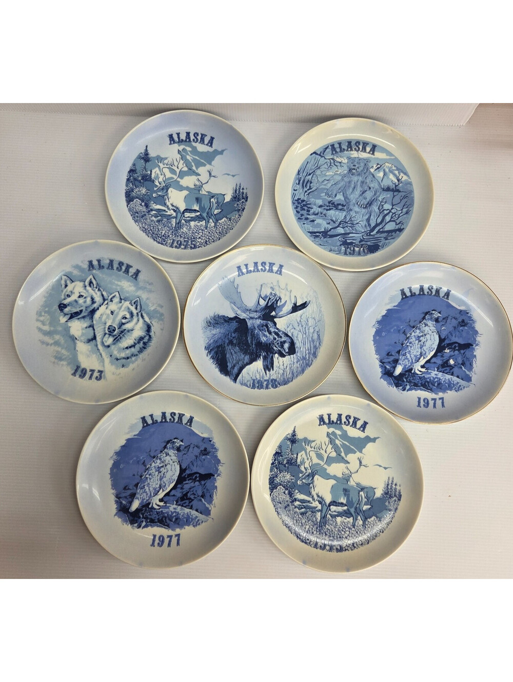 Vintage Royal Ann Alaska Year Plate Lot of 7 Limited Edition Wildlife Collector